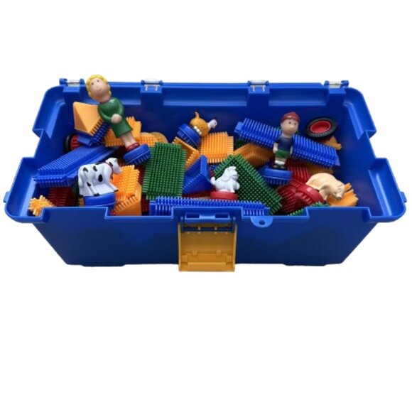 Bristle Blocks 100 Mixed Assorted Building Pieces w/ Case Wheels People Animals - Picture 2 of 3
